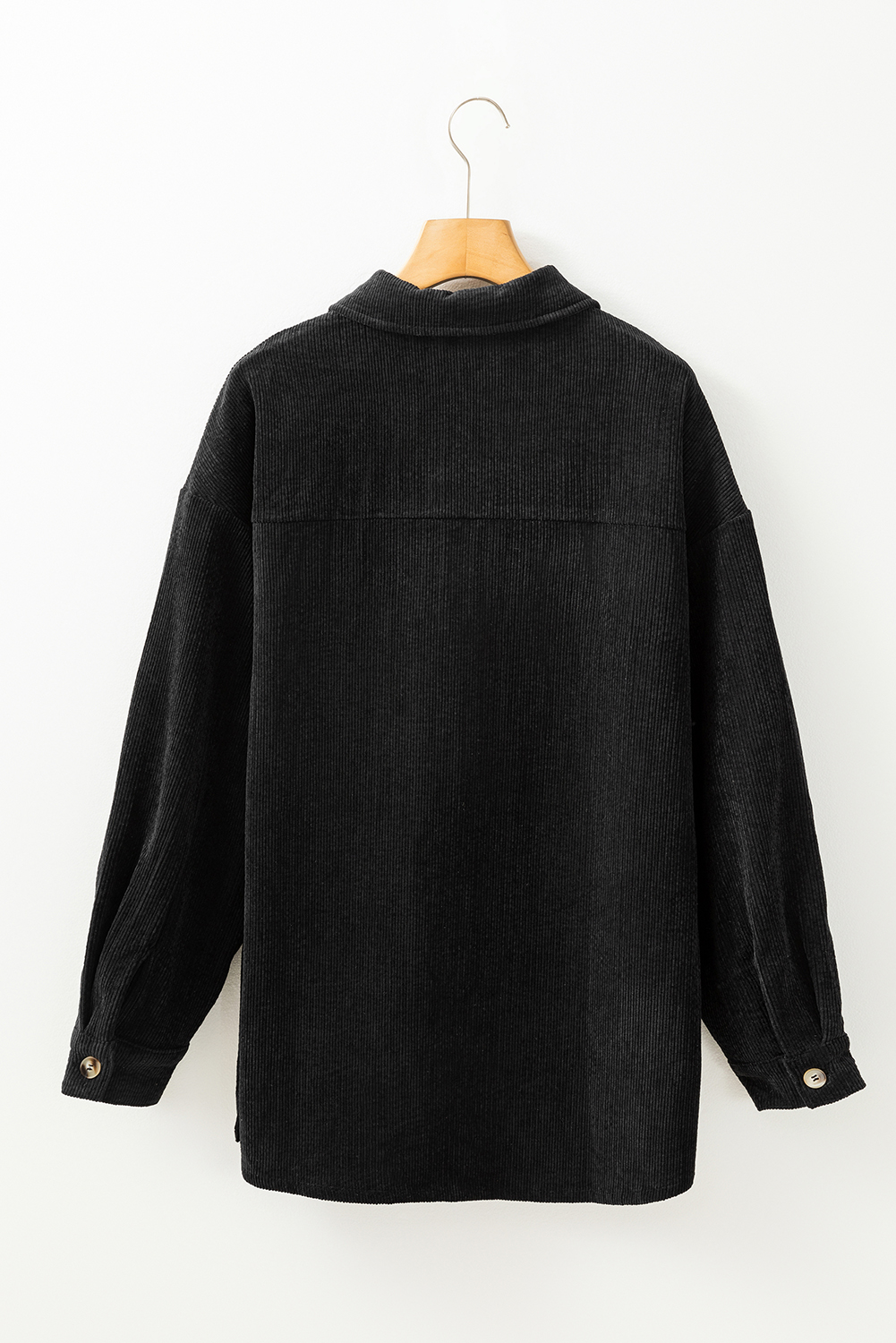Black Sequin Father Christmas Graphic Button Down Ribbed Shacket