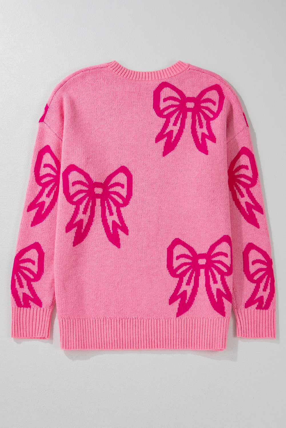 Golden Fleece Bow Pattern Drop Shoulder Loose Sweater