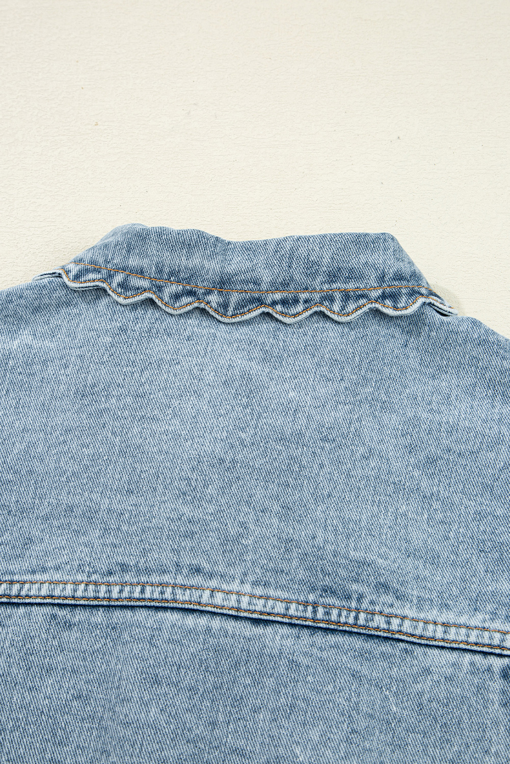 Myosotis Scallop Trim Collar Patched Pocket Button Up Mineral Washed Denim Jacket