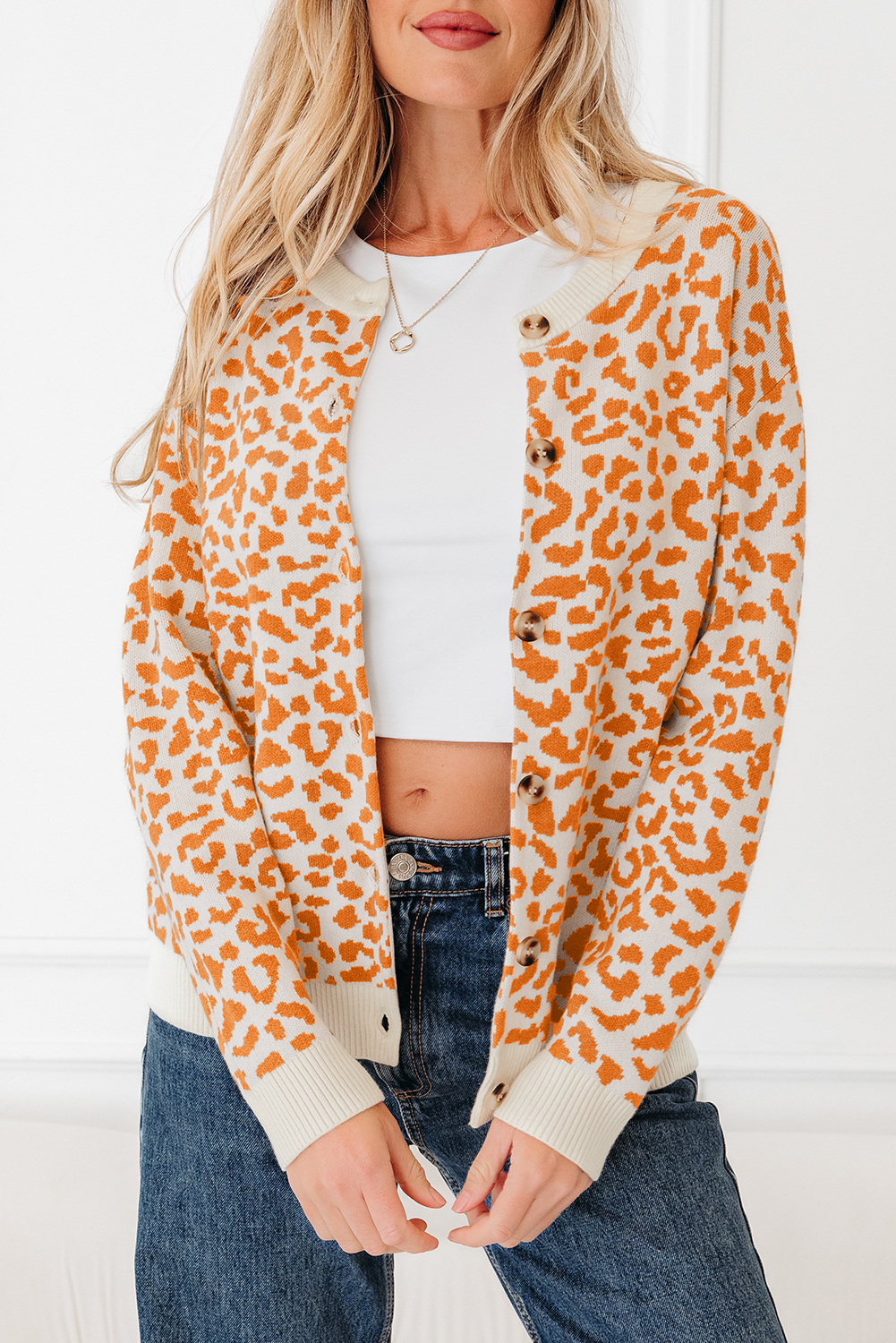Black Leopard Drop Shoulder Chunky Knitted Cardigan Sweater
