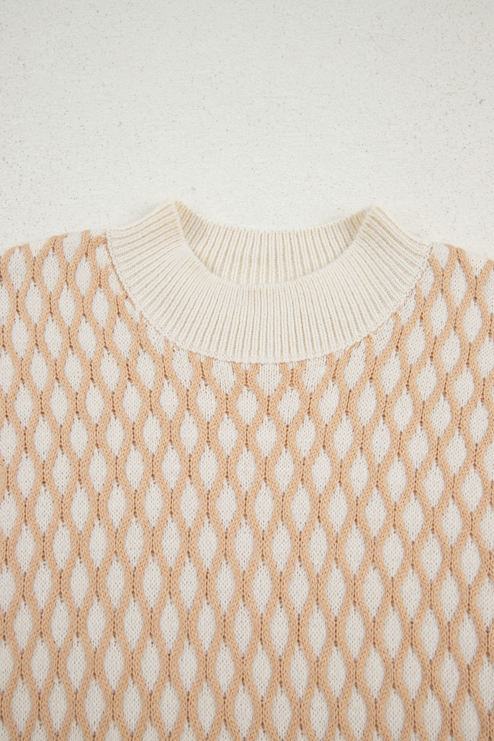 Smoke Gray Rhombus Textured Knit Mock Neck Sweater