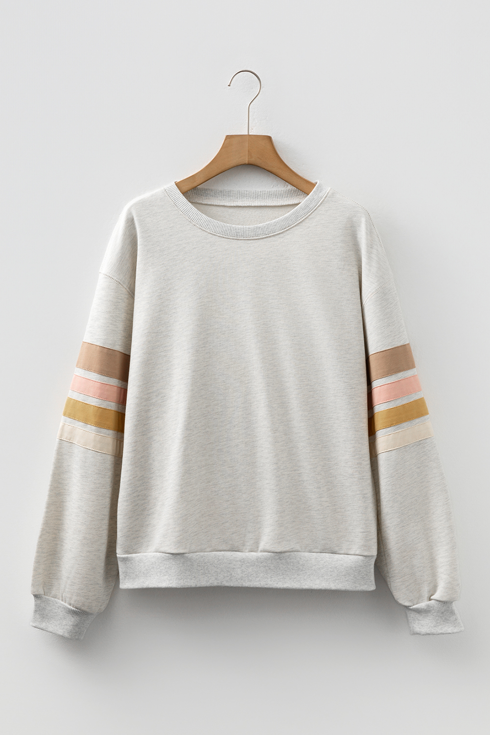 Beige Striped Drop Shoulder Round Neck Pullover and Jogger Pants Active Outfit