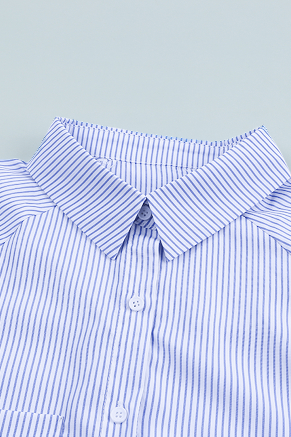 Red Stripe Smocked Cuffed Striped Boyfriend Shirt with Pocket
