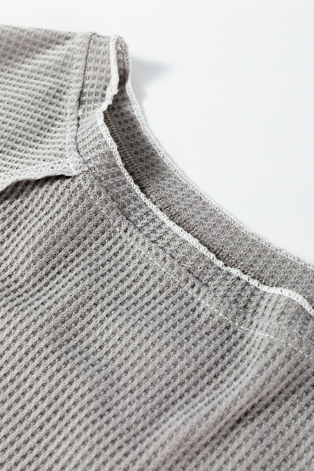Smoke Gray Textured Round Neck Long Sleeve Top
