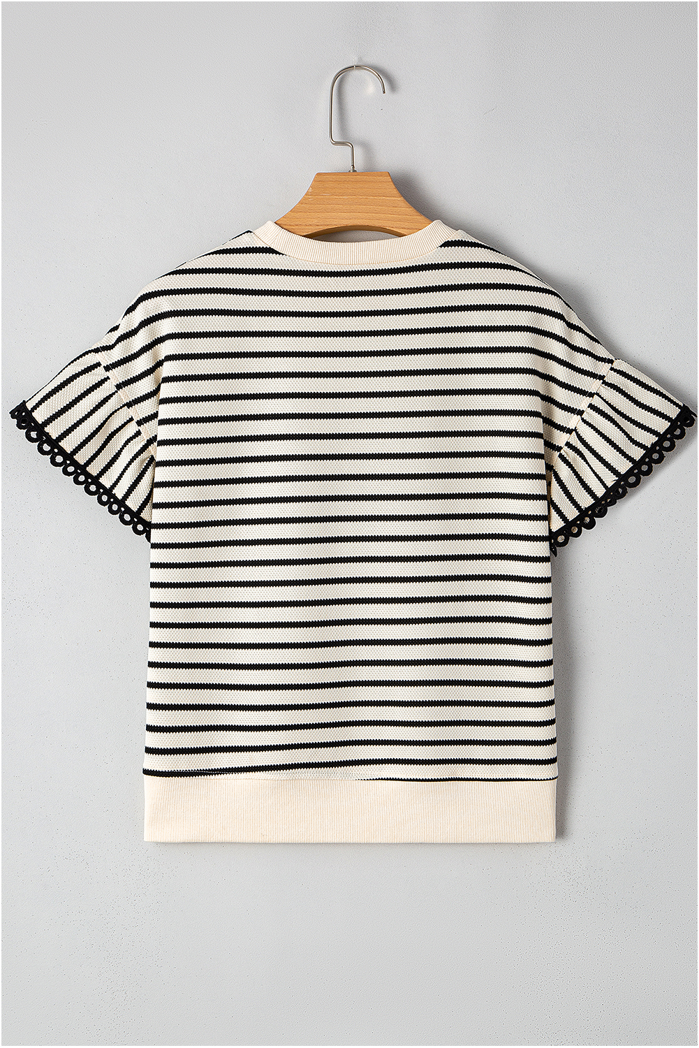 Black Stripe Sequin America Star Graphic Ric Rac Flutter Sleeve Blouse
