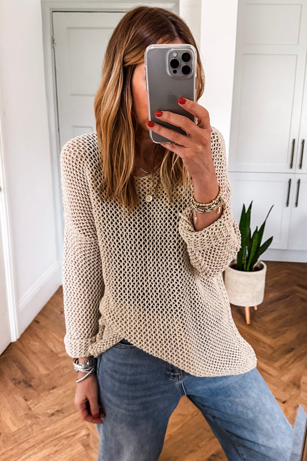 Coral Crochet Hollow-out Jumper Top Sweater