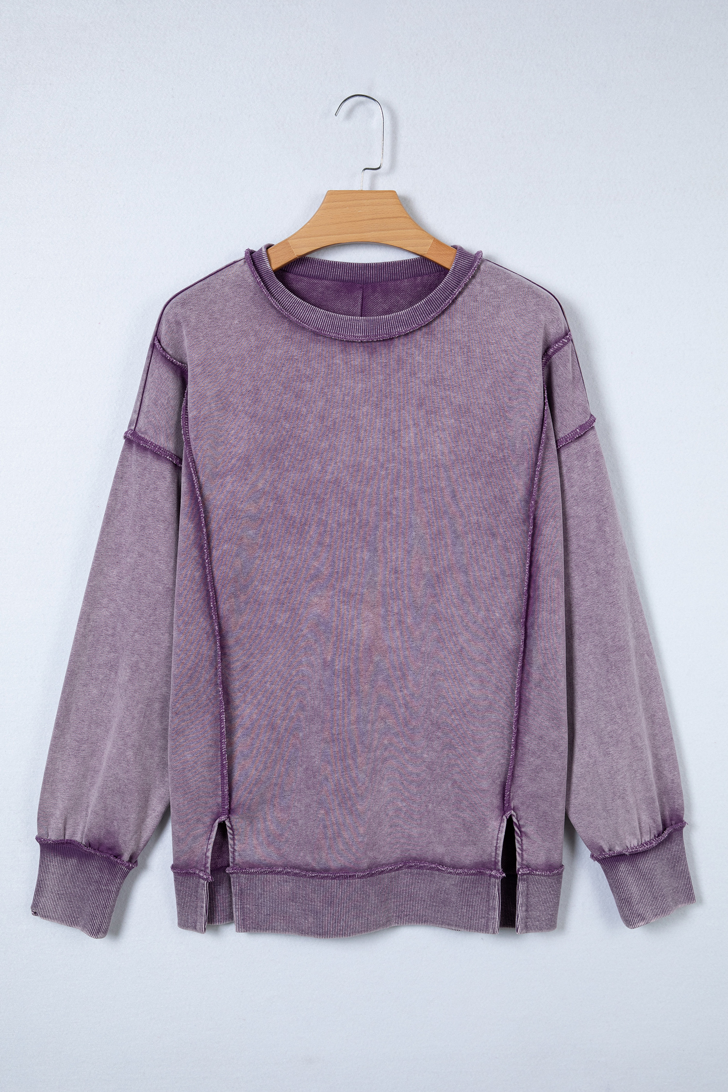 Valerian Mineral Wash Exposed Seam Side Slit Sweatshirt