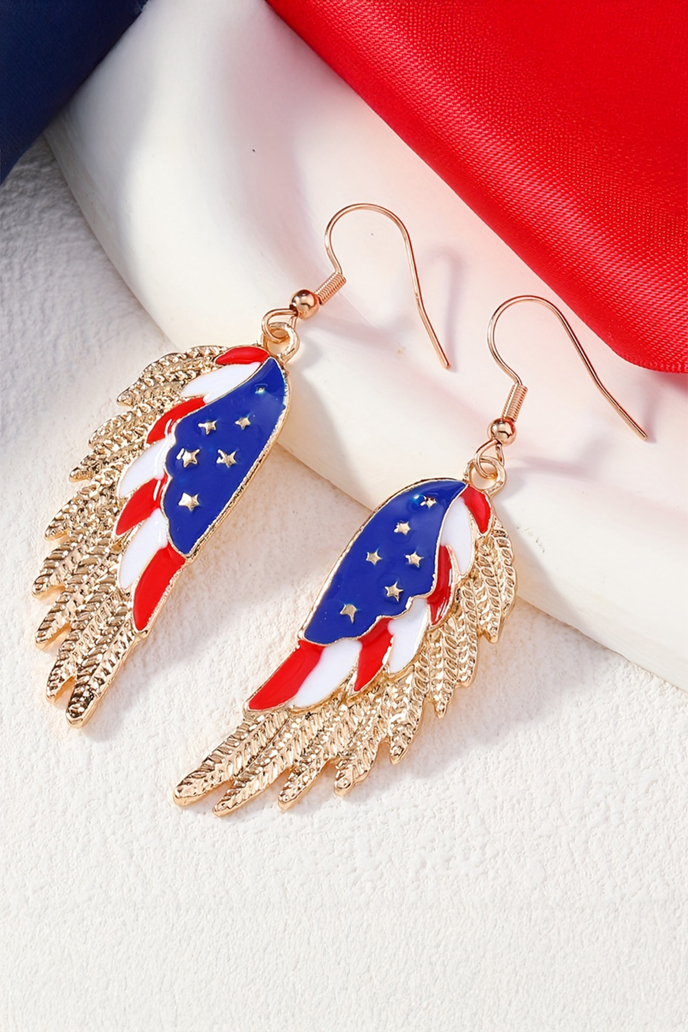 Gold American Flag Wing Shape Plated Alloy Hook Earrings