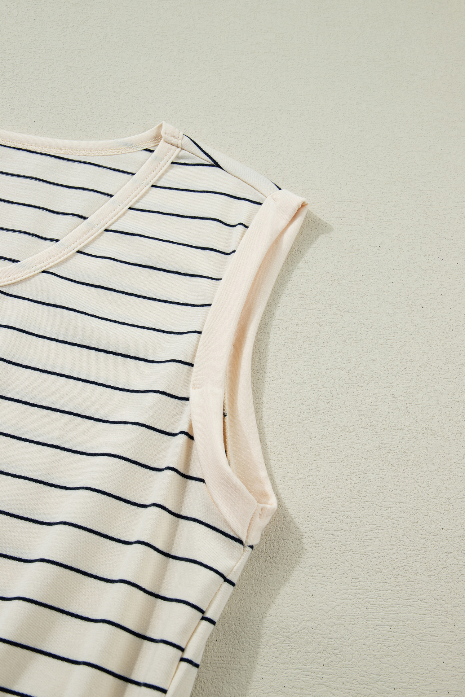 Beige Stripe Drawstring Tunic Tank Mini Dress with Pockets