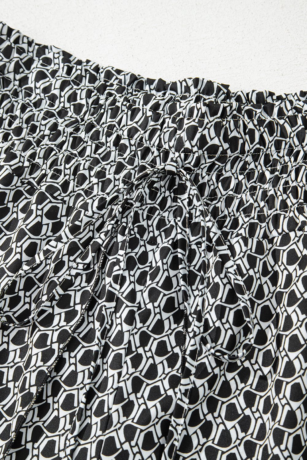 Black Bohemian Print Slit Wide Leg Smocked High Waist Pants