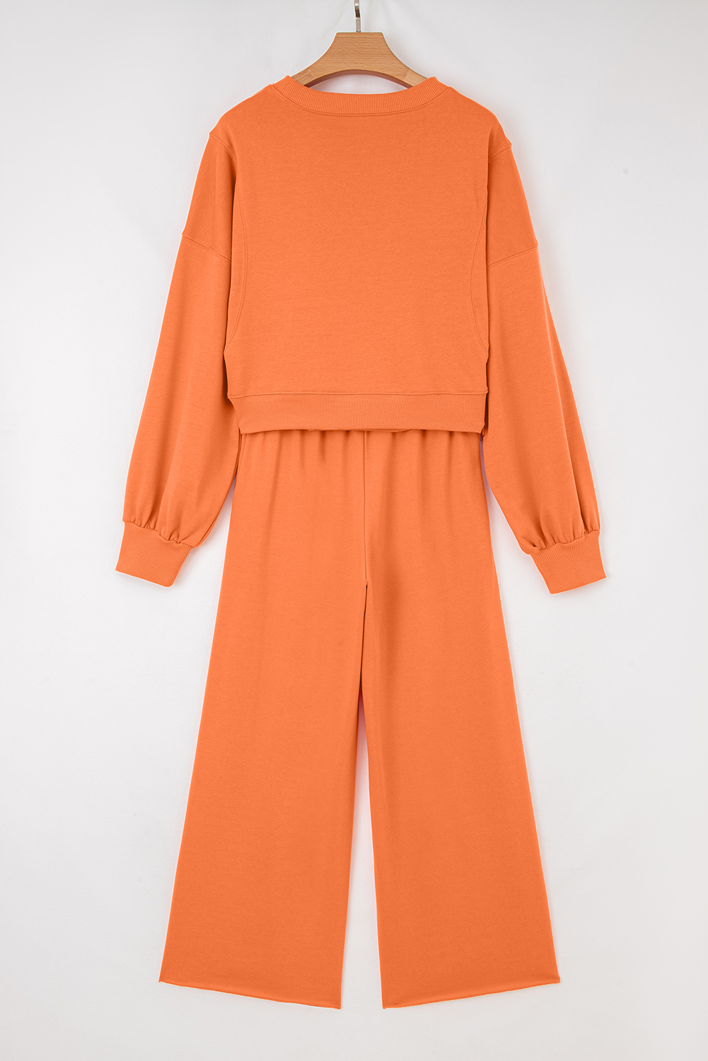 Bright Green Drop Shoulder Puff Sleeve Crop Pullover Drawstring Wide Leg Pants Set