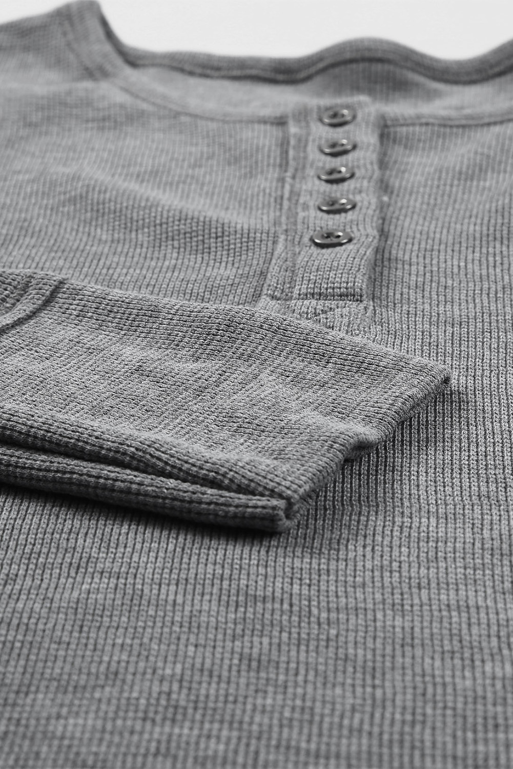 Black Waffle Knit Henley Top