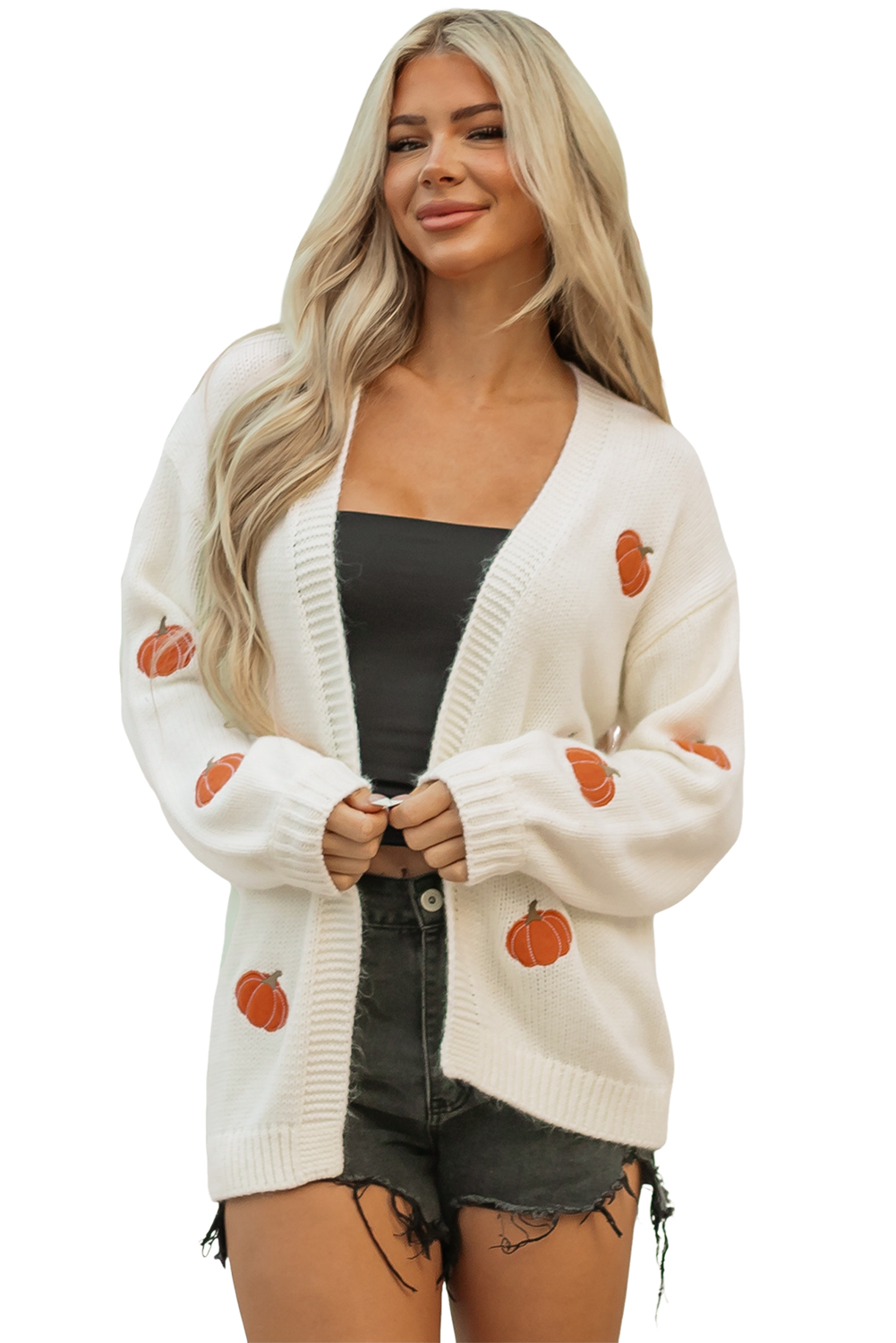 Light Pink Christmas Tree Print Open Front Drop Shoulder Midi Cardigan