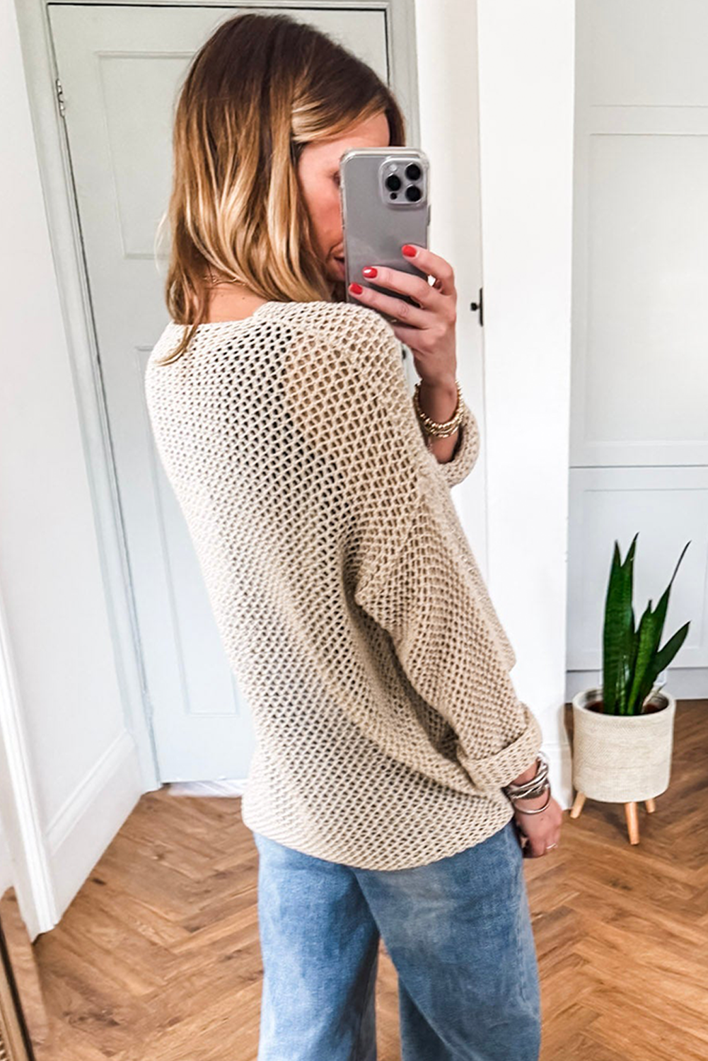 Coral Crochet Hollow-out Jumper Top Sweater