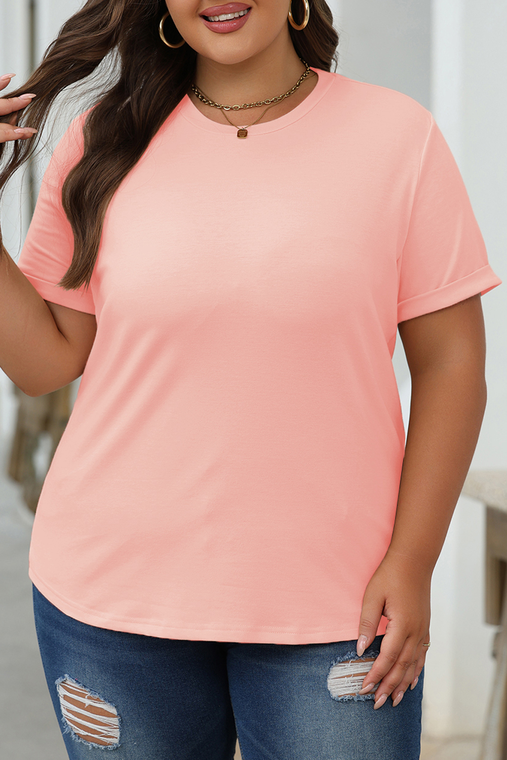 Khaki Casual Plain Crew Neck Tee
