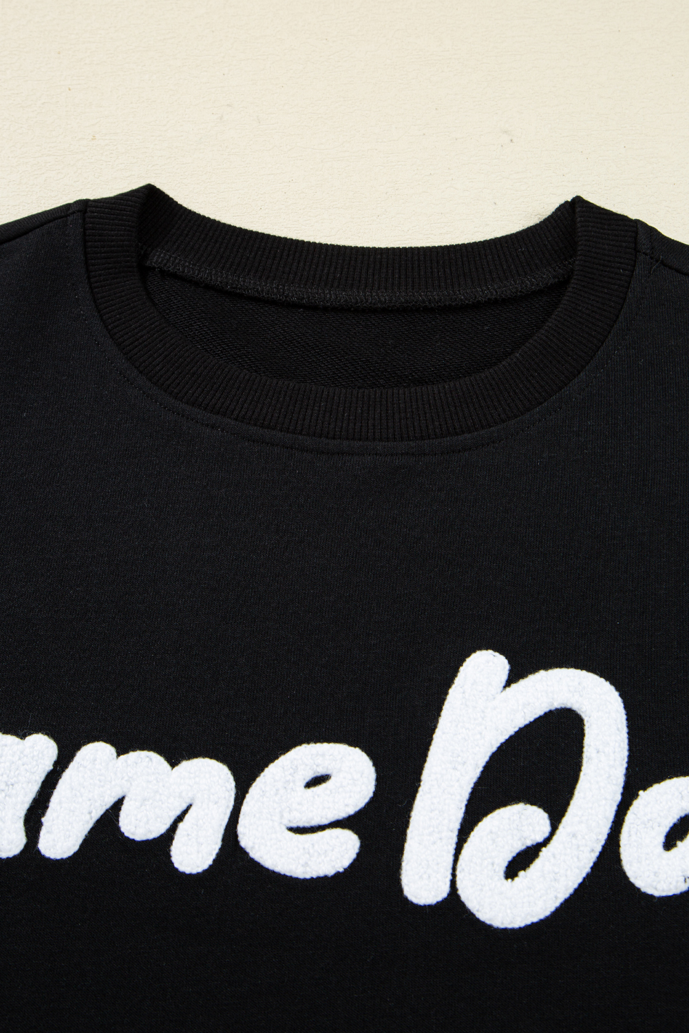 Black Chenille Game Day Graphic Drop Shoulder Sweatshirt