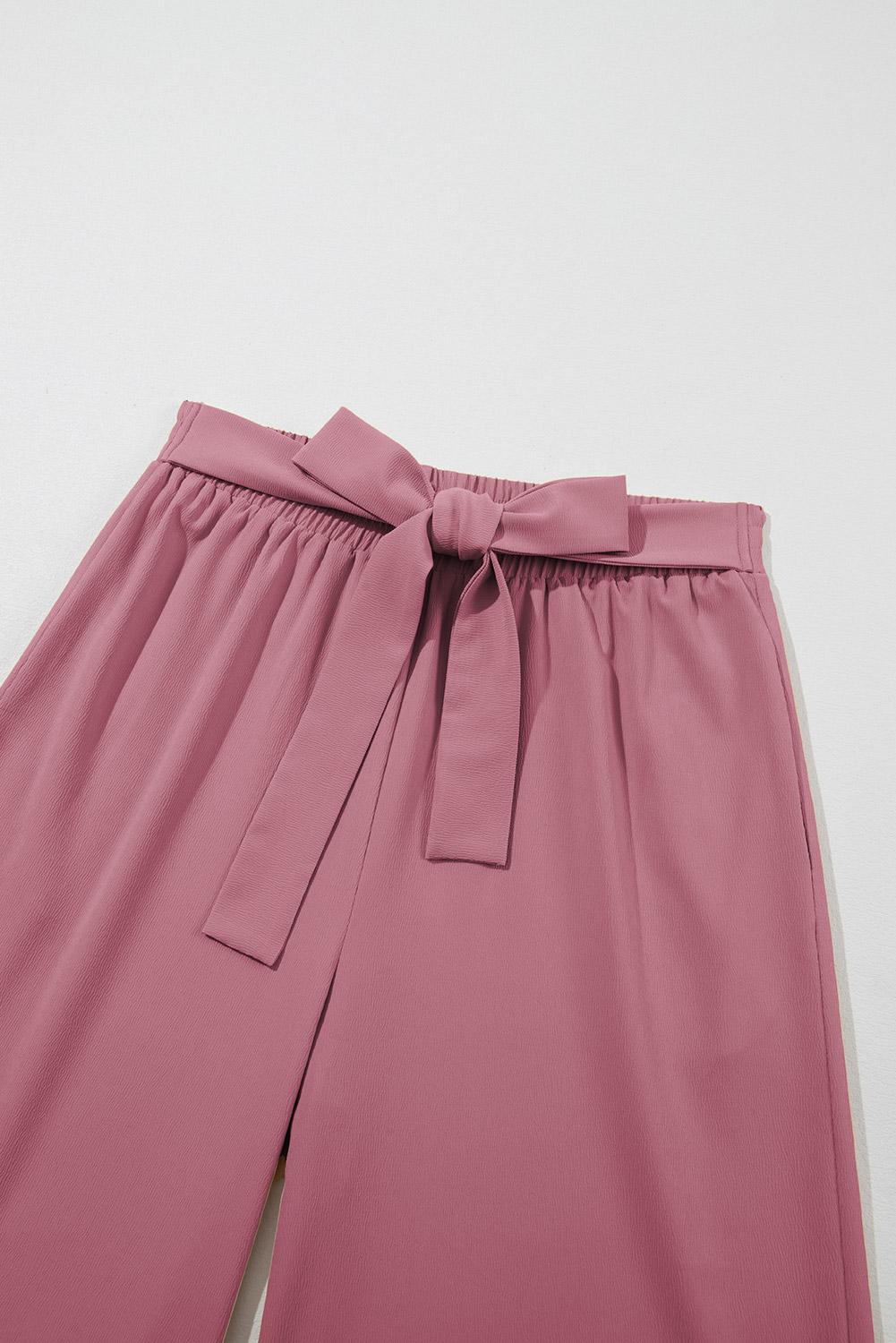 Rose Tan High Waisted Tie Front Side Pocket Wide Leg Flowy Casual Pants