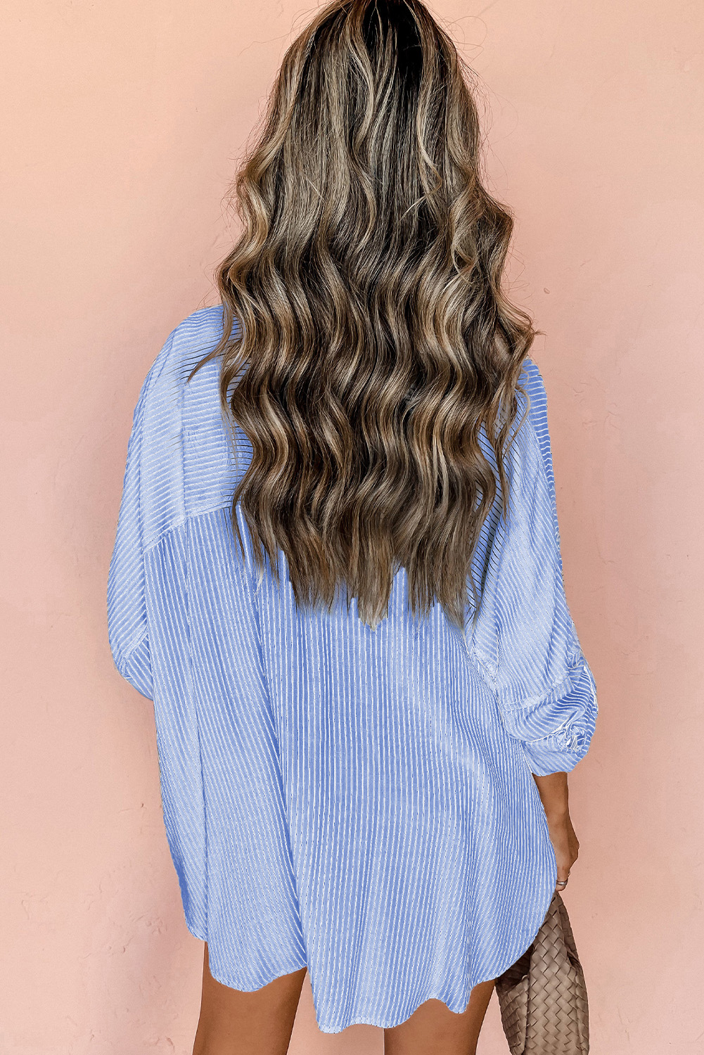 DEAR-LOVER Stripe Roll-tab Sleeve Pocketed Long Shirt