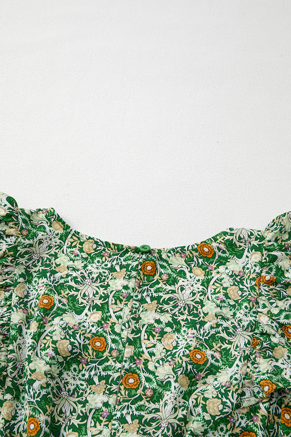 Green Flower Print Flutter Sleeve V Neck Sashed Ruffled Mini Dress