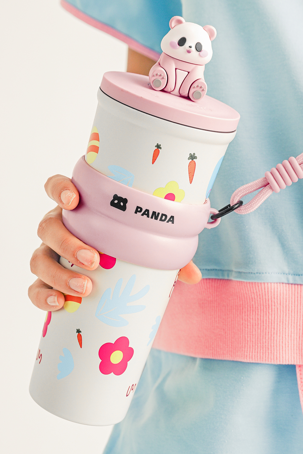 Pink Panda Decor Cute Print Stainless Steel Vacuum Cup 23OZ