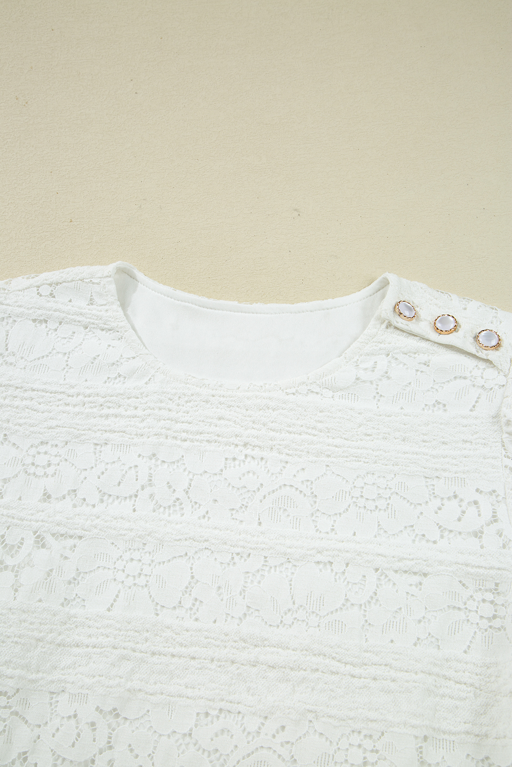White Lace Crochet Round Neck Puff Sleeve Shift Mini Dress