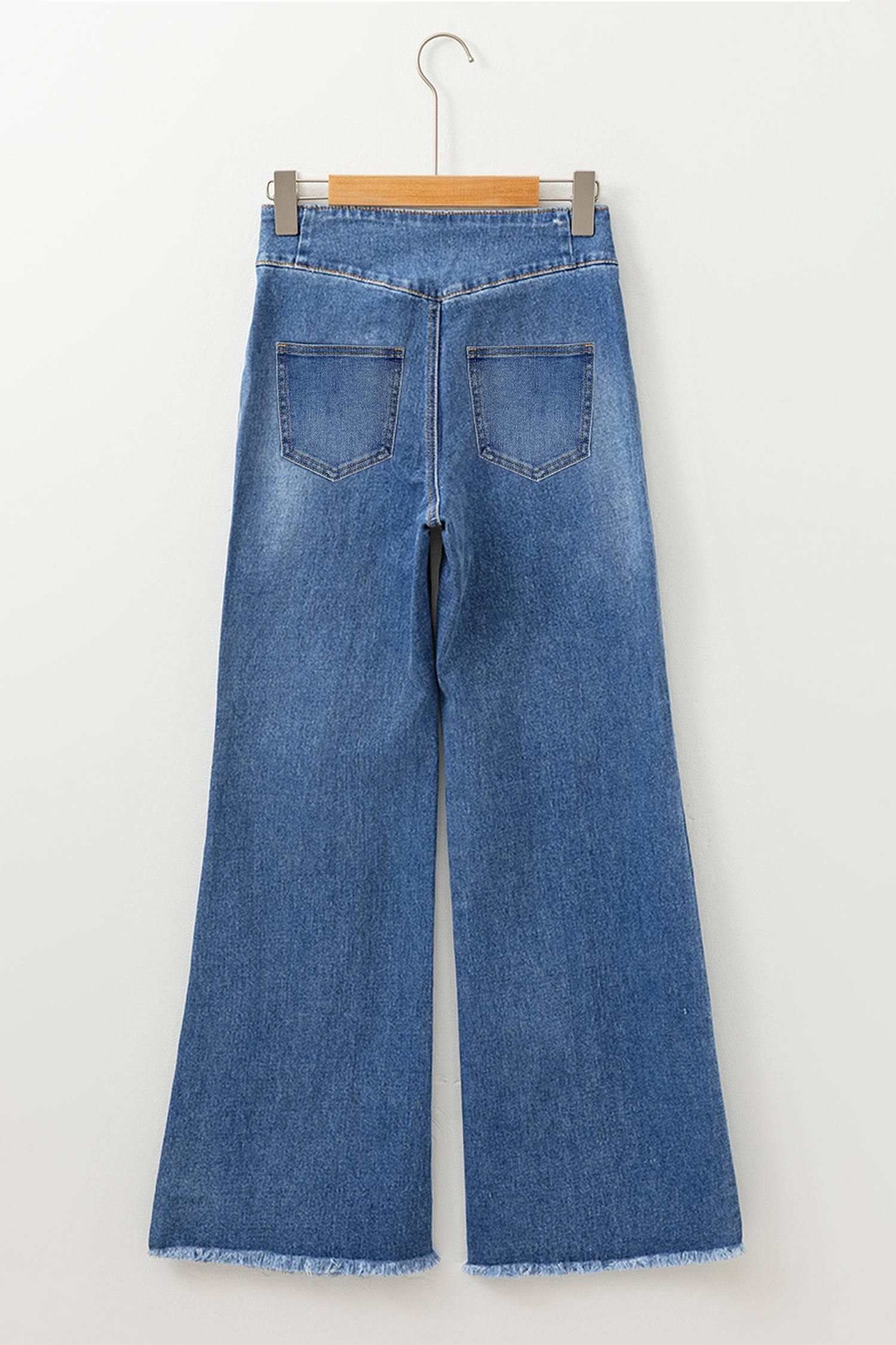 Coffee High Waist Button Fly Seamed Raw Hem Flare Jeans