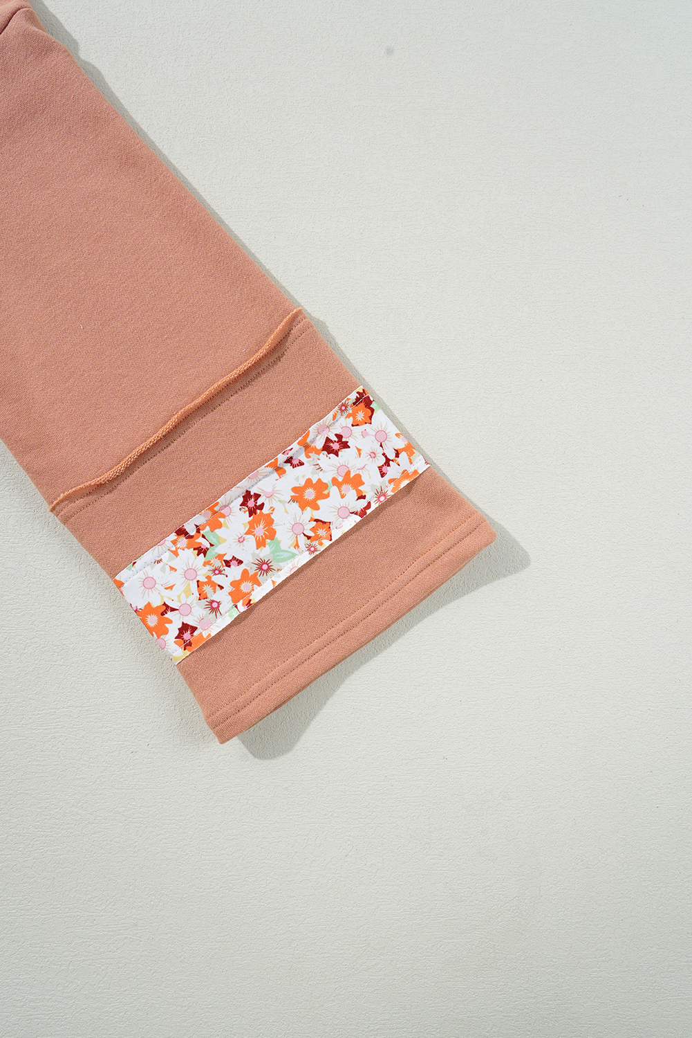 Beige Flower Patch Graphic Exposed Seam Wide Sleeve Top