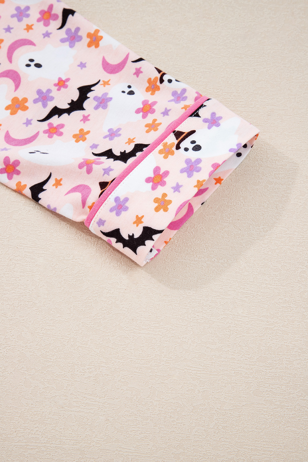 Pink Halloween Eve Haunted Honey Bat Print Pajama Set