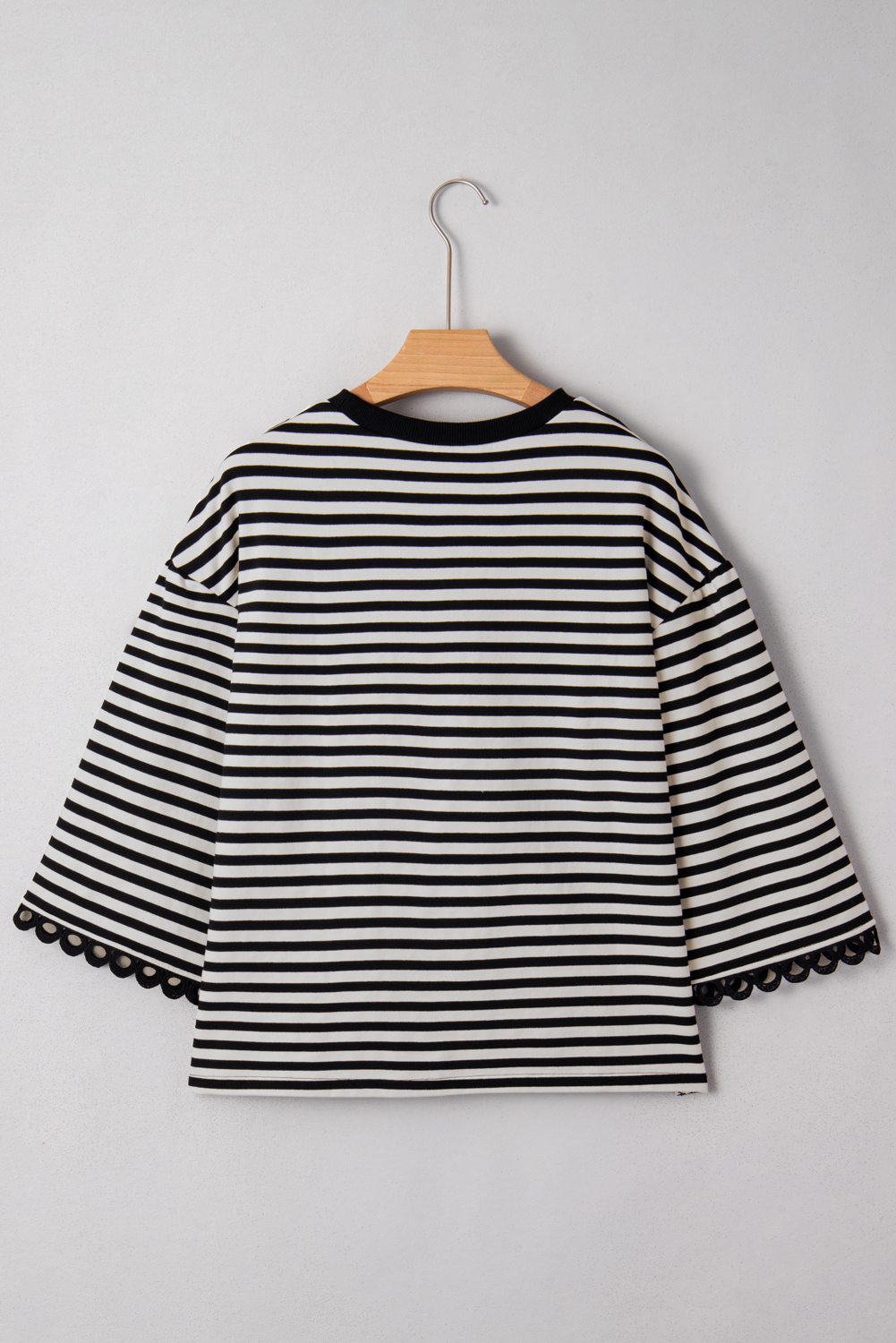 Racing Red Striped Print Drop Shoulder Lace Trim Bracelet Sleeve Loose Top