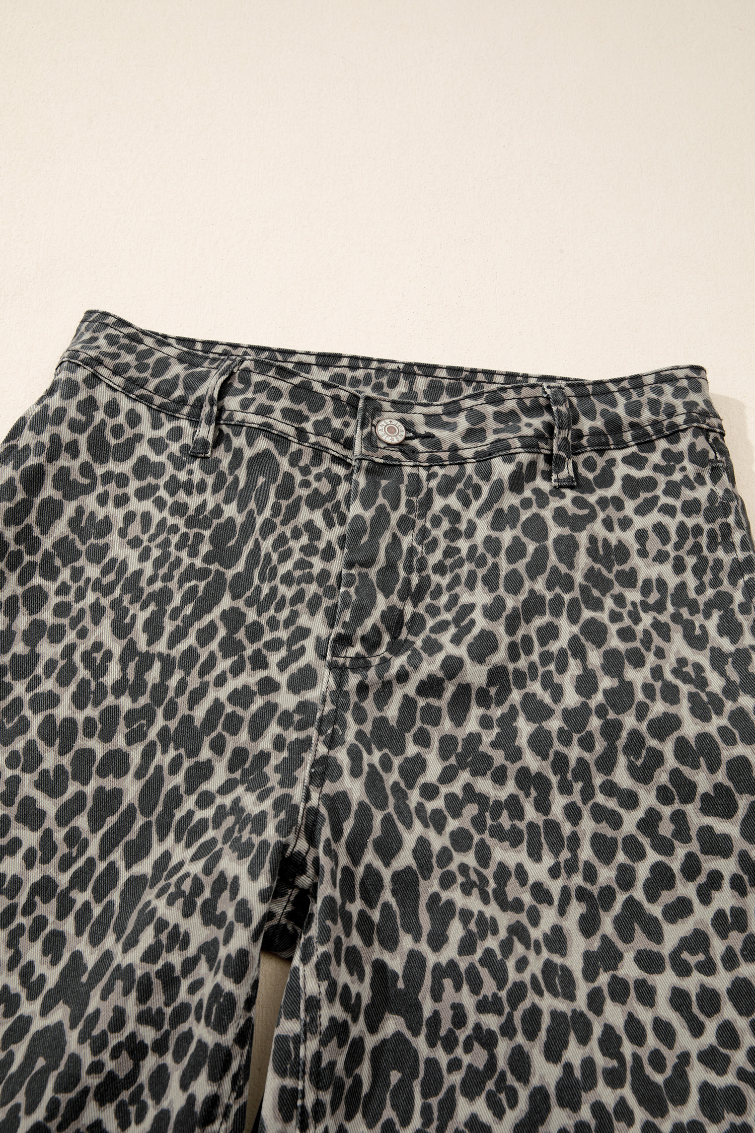 Black Leopard Print Wide Leg High Waist Jeans