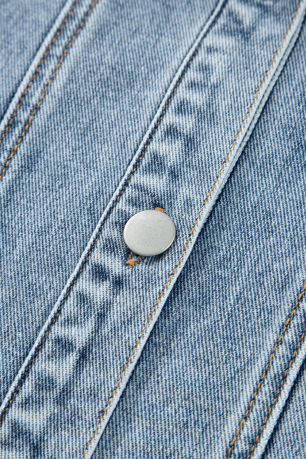 Myosotis Scallop Trim Collar Patched Pocket Button Up Mineral Washed Denim Jacket