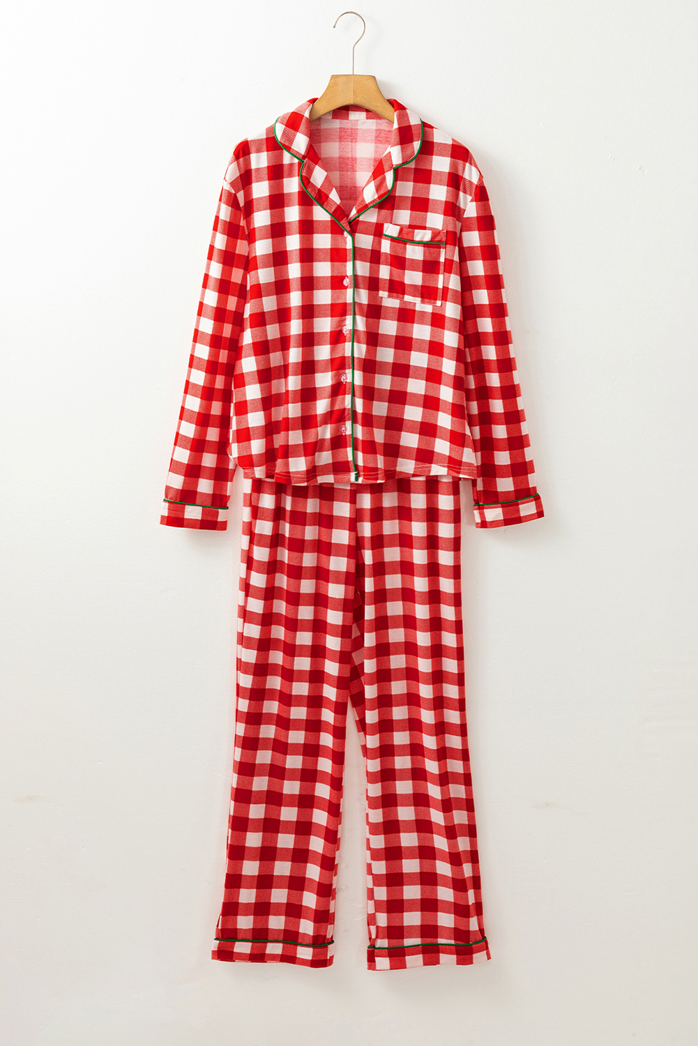 Fiery Red Christmas Plaid Print Shirt and Pants Pajama Set
