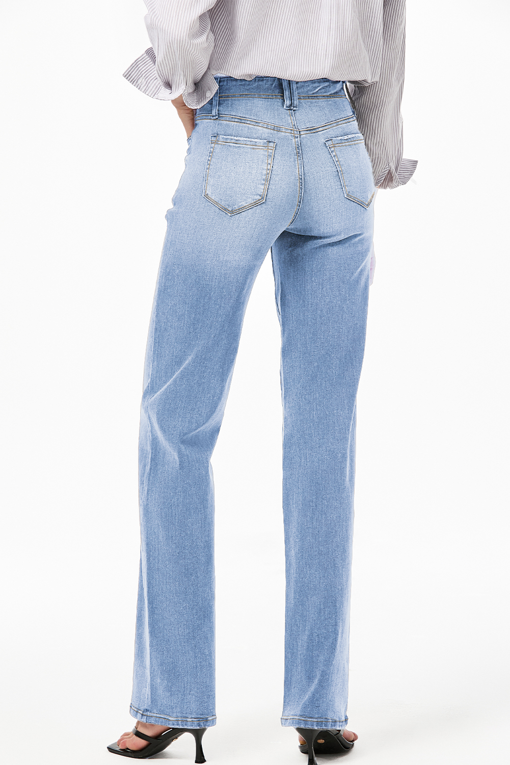 Beau Blue Loose Straight Leg Cropped High Waist Jeans