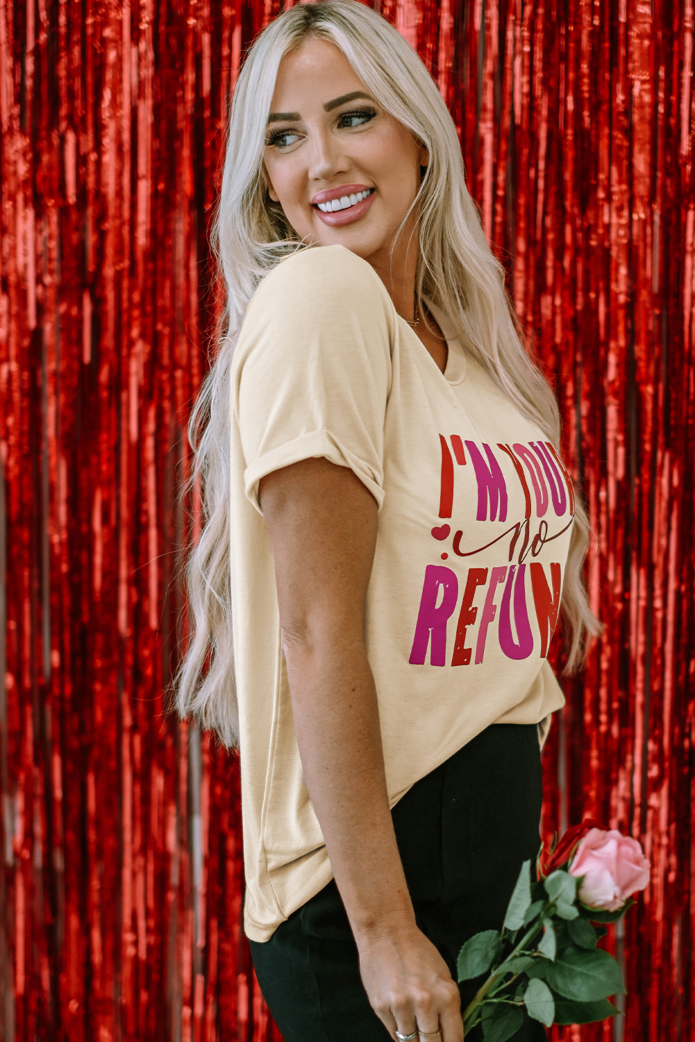 Khaki I'm Yours No Refunds Crew Neck Graphic Tee