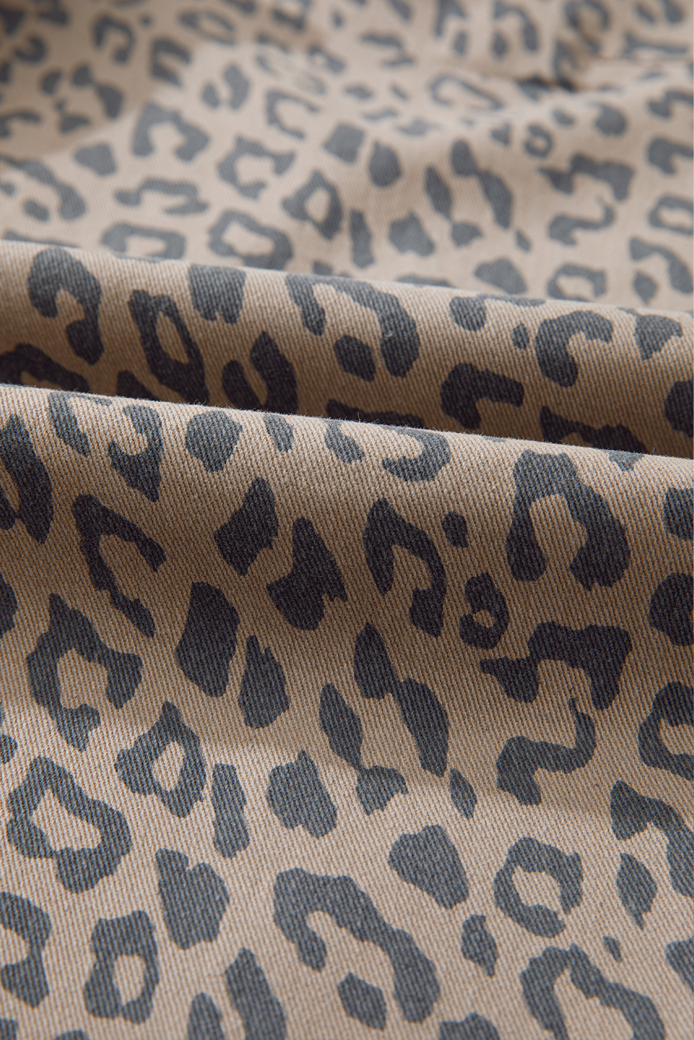 Khaki Leopard Printed Drawstring Elastic Waistband Pocketed Wide Leg Jeans