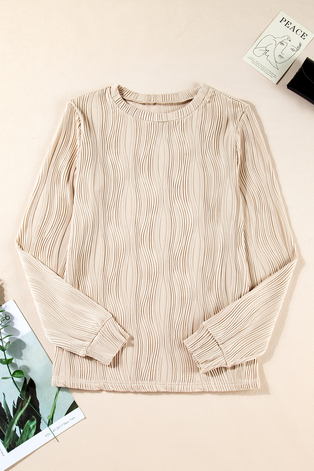 White Wavy Textured Mock Neck Cap Sleeve Top