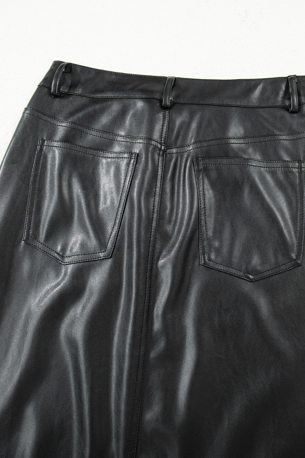 Black Faux Leather Side Slit Maxi Skirt