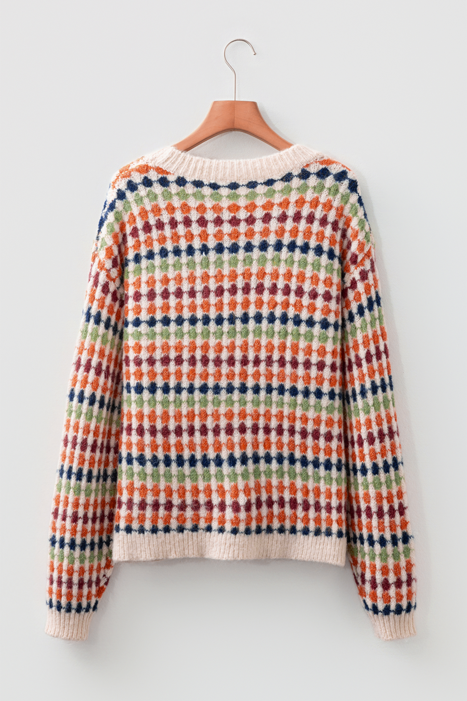 Gray Dotty Pattern Knit Button Front V Neck Sweater Cardigan