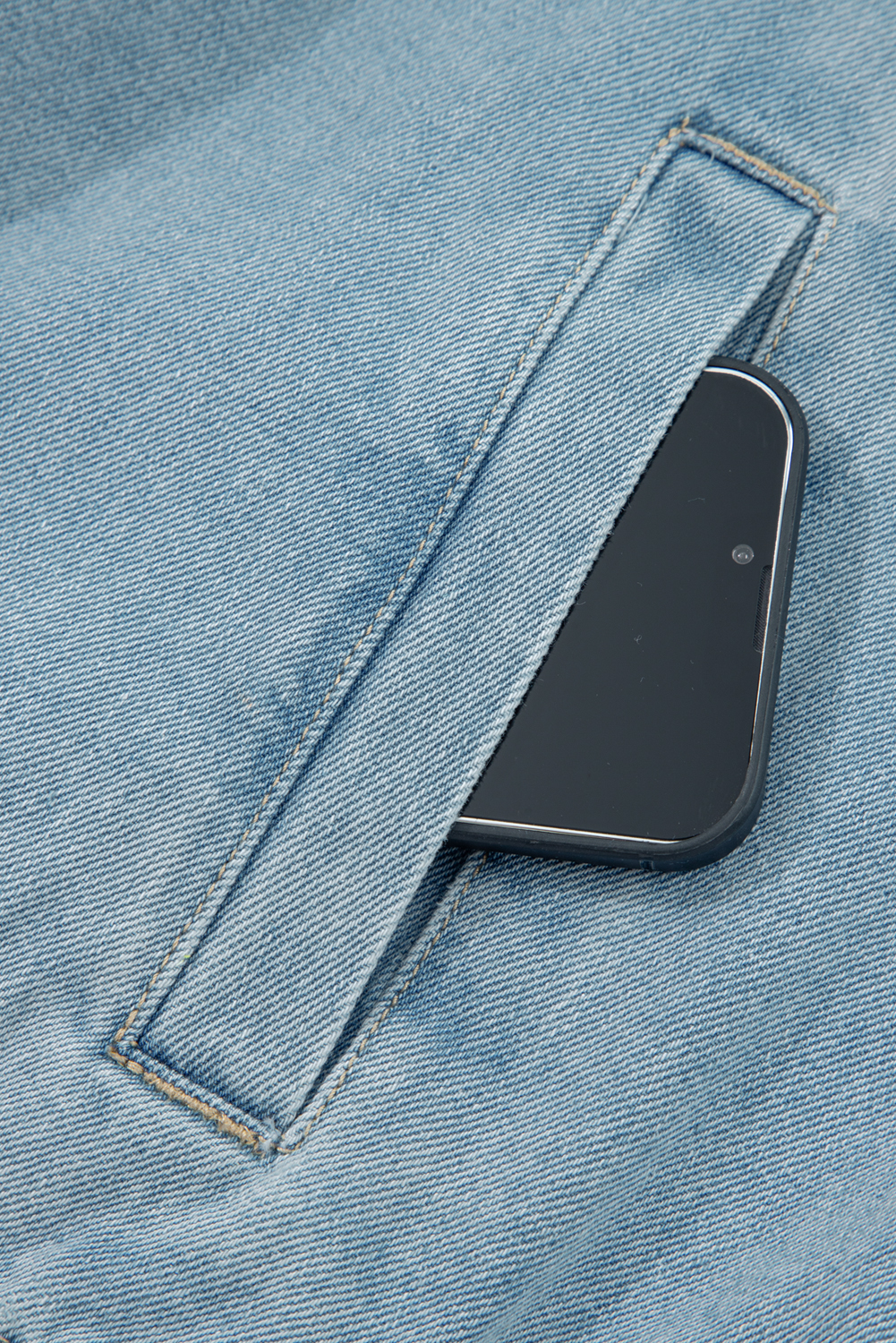 Myosotis Elastic Edge Collared Zip Up Denim Jacket With Pocket