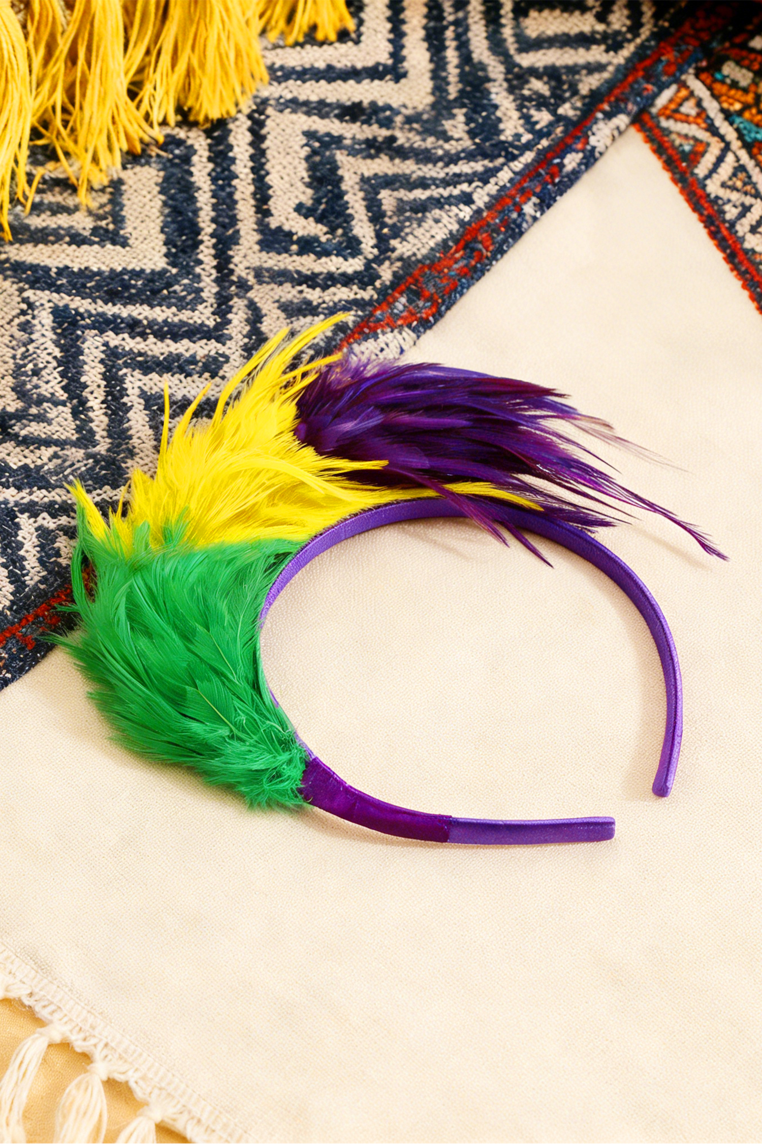 Tillandsia Purple Mardi Gras Tricolor Feather Plastic Headband