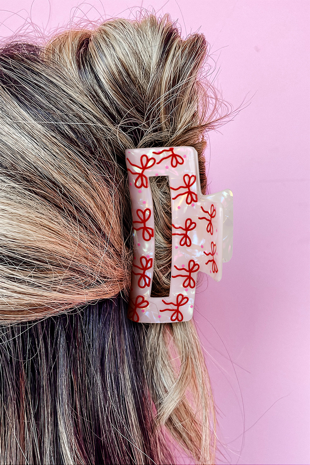 Racing Red Bow Knot Print Cut Out Square Hair Claw Clip