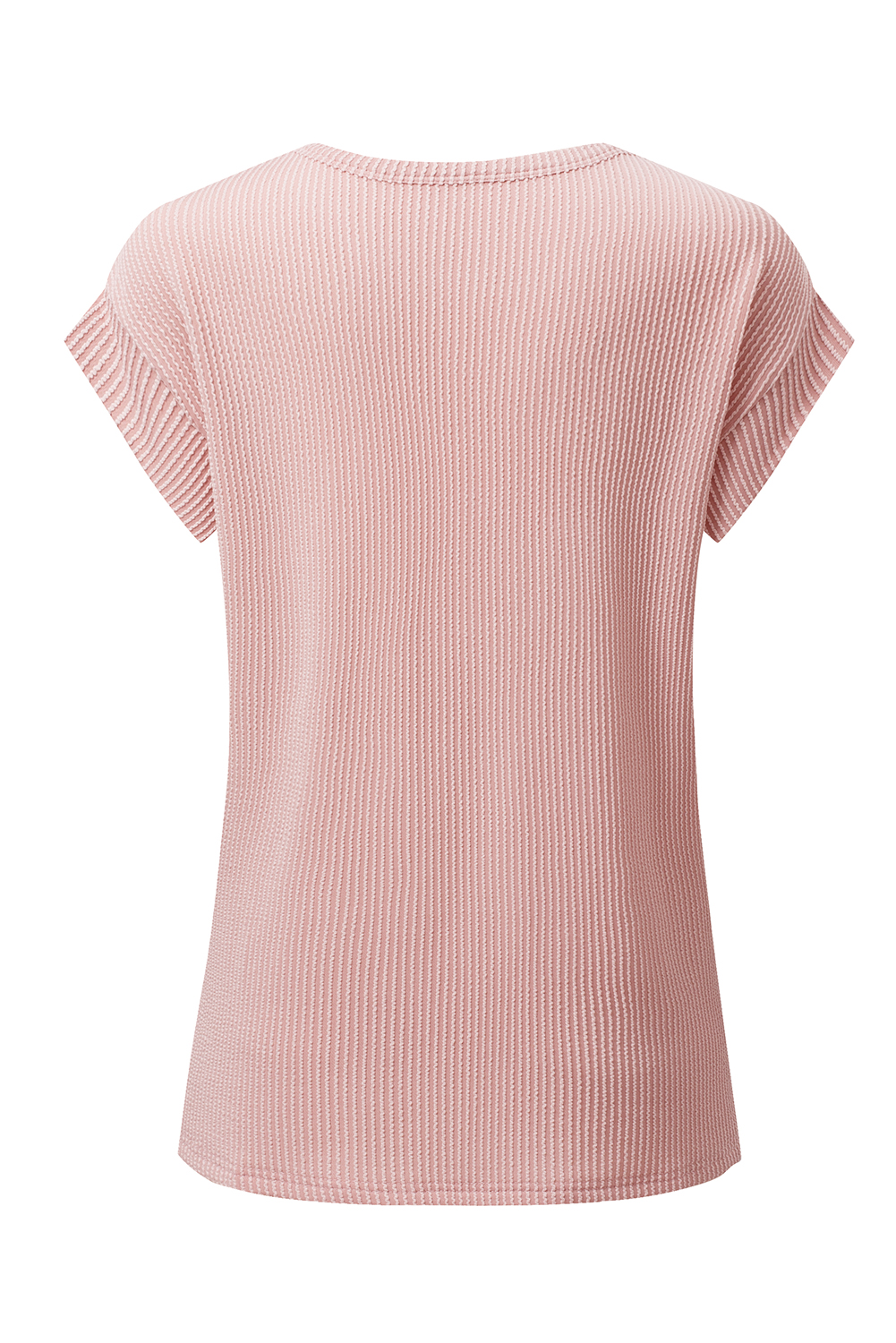 Gray Twisted Rib Wide Sleeve Crew Neck T Shirt