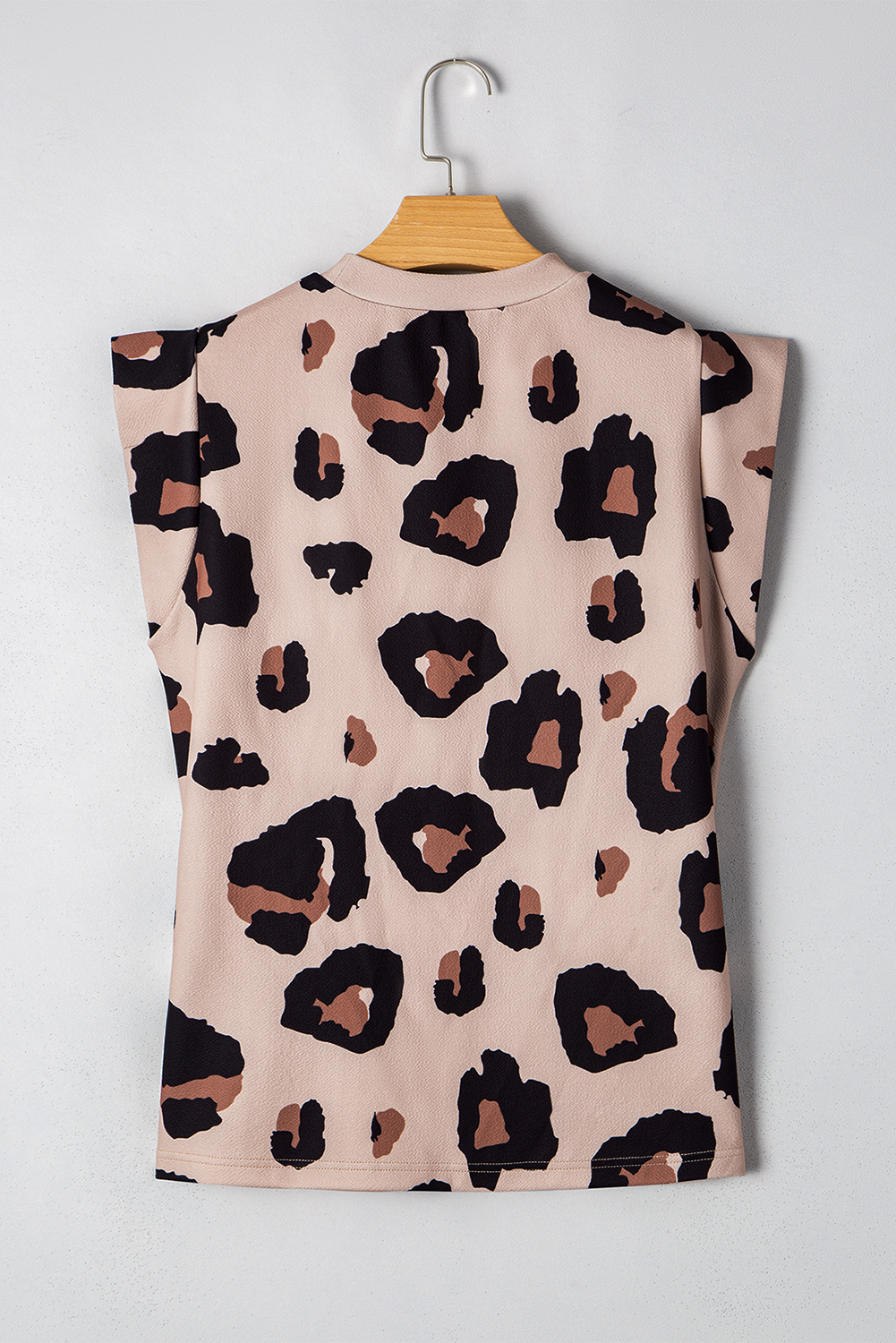 Khaki Leopard Crew Neck Cap Sleeve Casual Tee