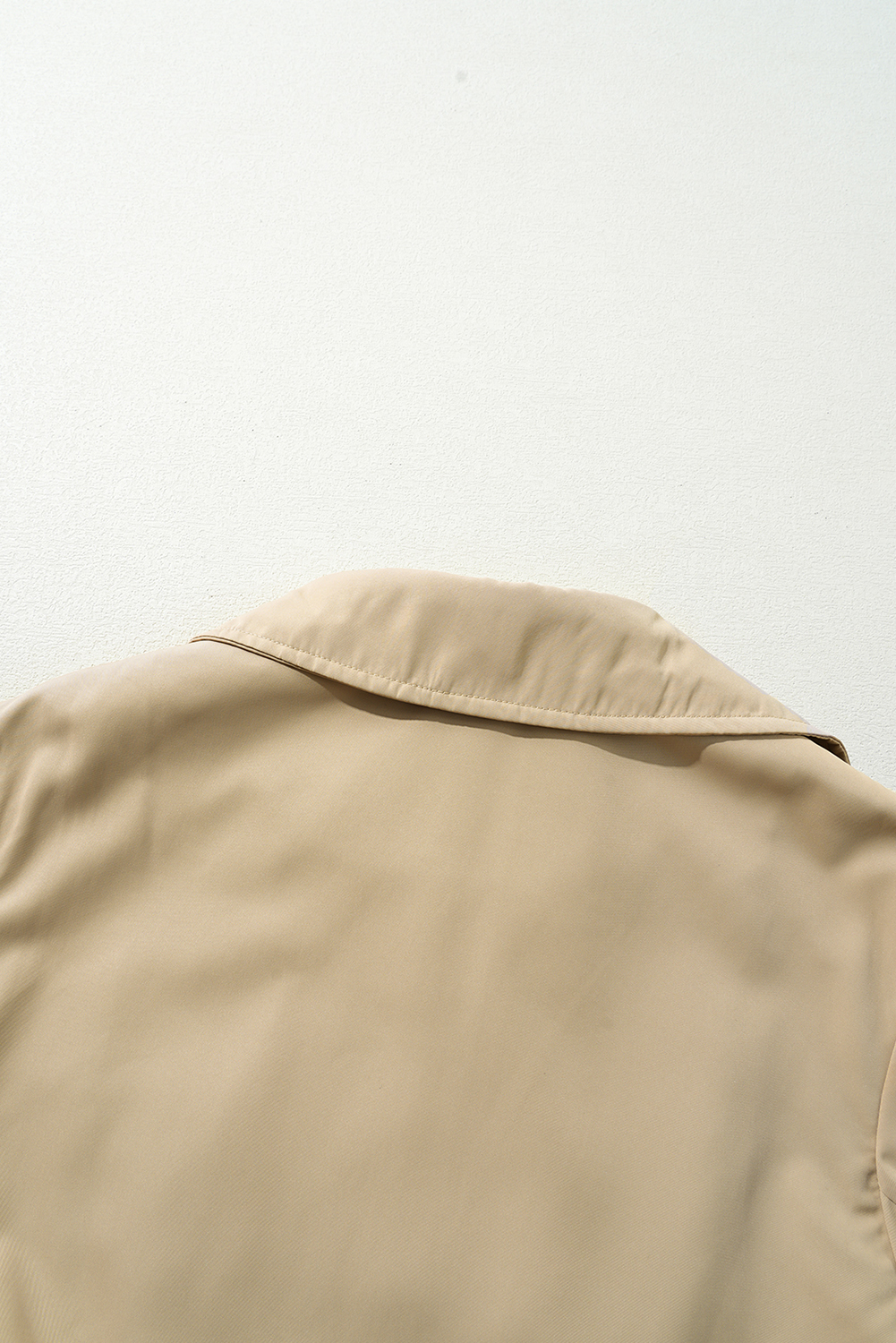 Pale Khaki Solid Color Lapel Collar Waist Tie Wind Coat