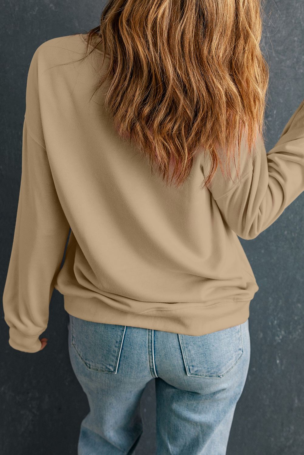 Khaki Cute Halloween Ghost Printed Drop Shoulder Baggy Sweatshirt
