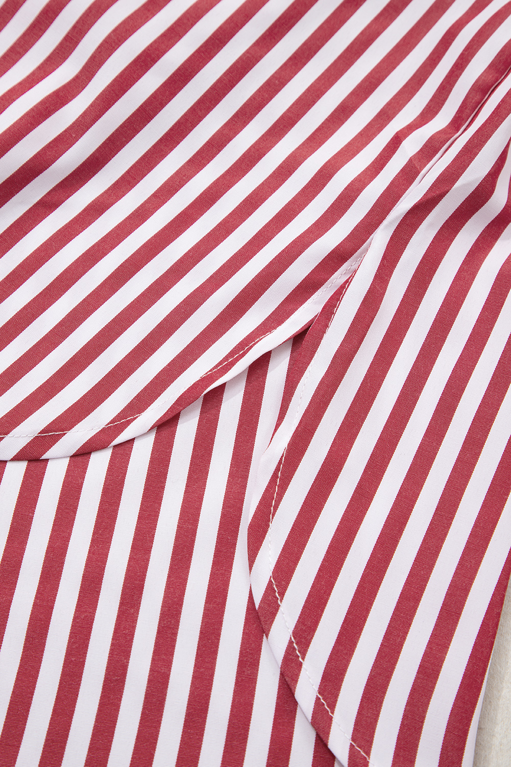 Red Stripe Patched Pocket Side Slit Loose Shirt