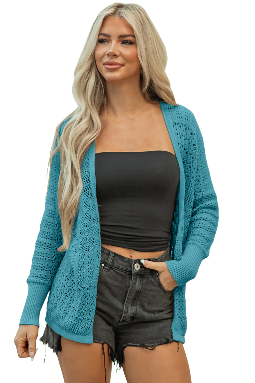 Redwood Burl Mixed Pattern Knitted Open Front Plus Cardigan