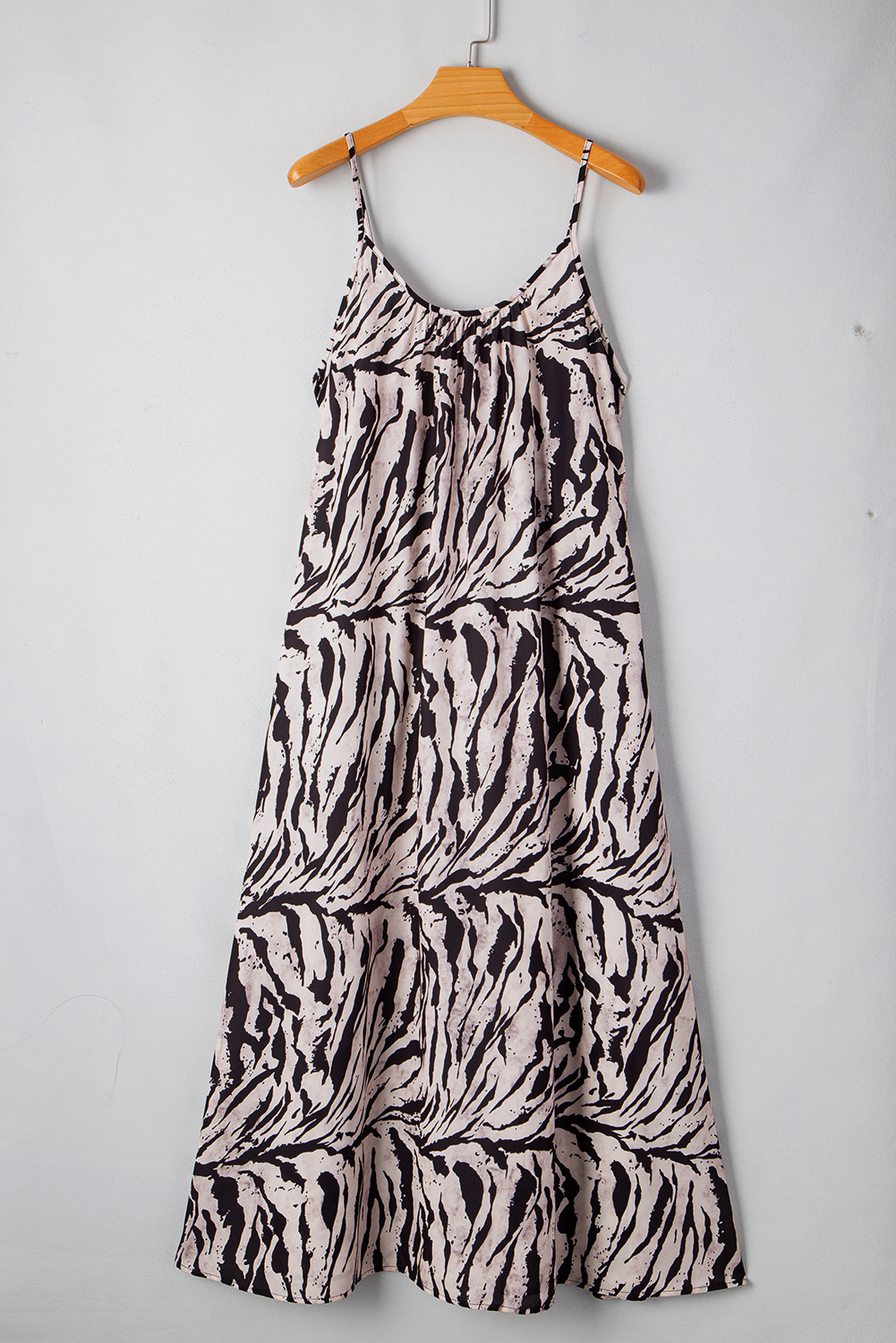 Black Abstract Print Open Back Boho Loose Maxi Sundress