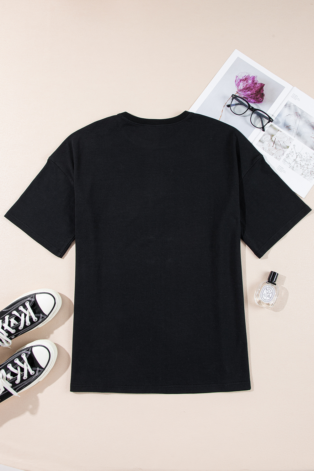 Black Paisley Print Crew Neck Loose Fit Tunic Tee