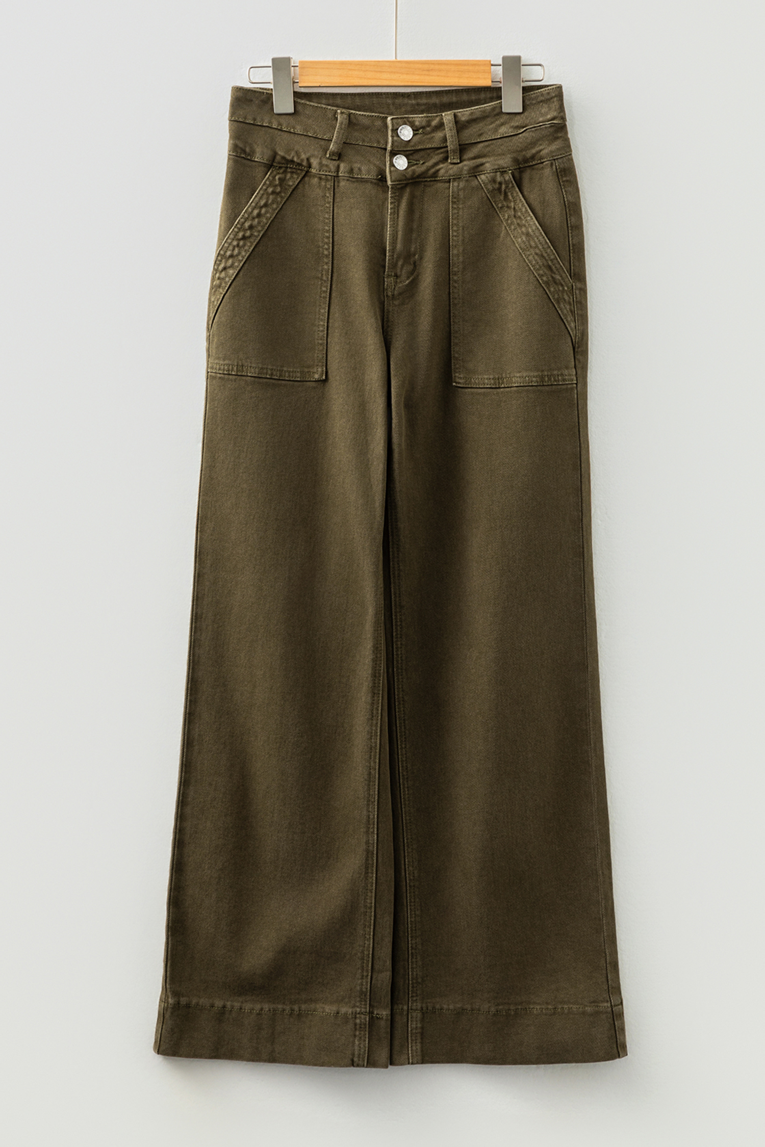 Jungle Green Double Waistband Loose Straight Jeans